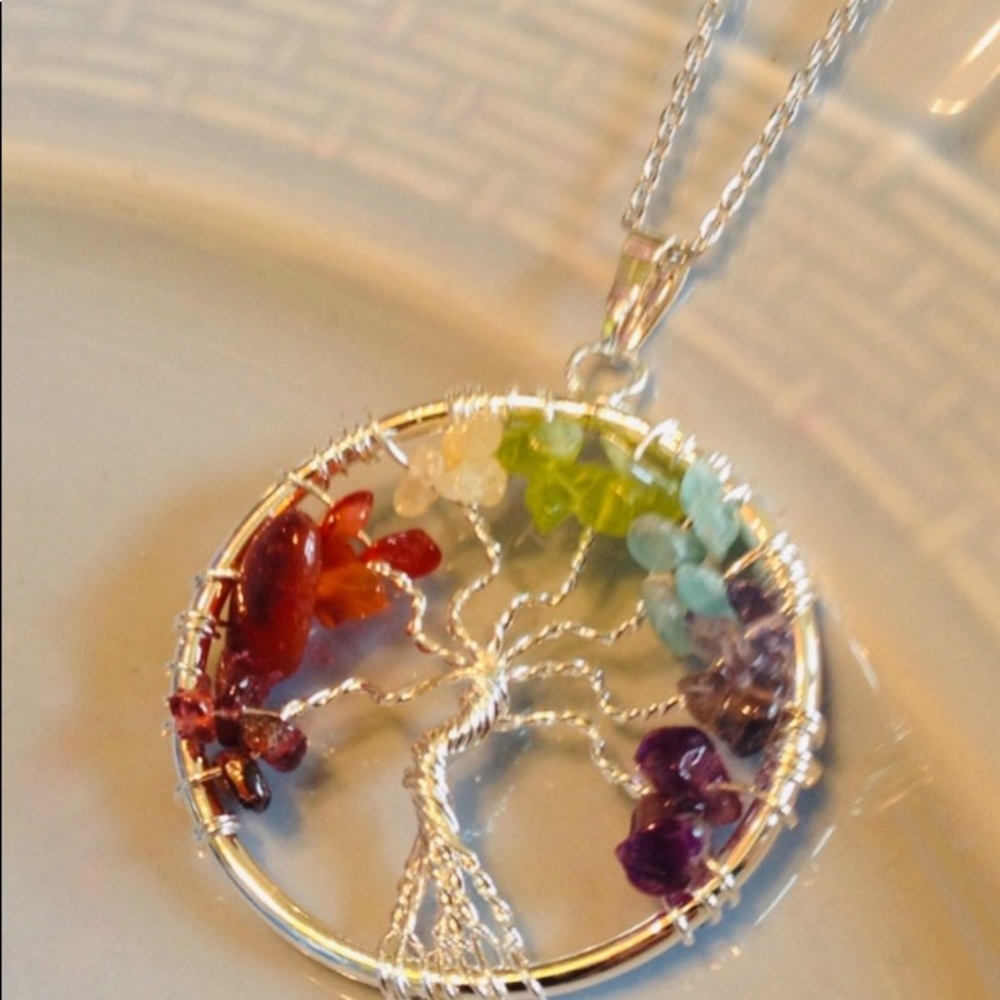 Tree of Life chakra wire wrapped necklace